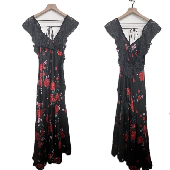 Free People Warm Hearts Lace & Satin Midi Dress, Black Multi size XS NWT - Picture 4 of 8